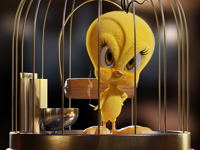 Caged Bird - Tweety 3d 3d art 3d cartoon 3d illustration 3d model 3d modeling 3d sculpting blender 3d cartoon cartoon art design illustration looney tunes tweety