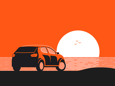 Sunset Drive car design illustration insurance monochromatic ocean orange root sunset
