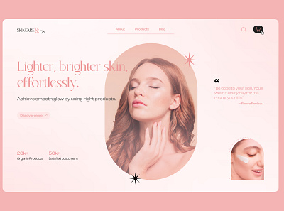 Skincare Product Landing page 100days challenge app beauty branding dailyui design fashion interface landing page makeup model personal care pink product skin skincare ui ux webpage website