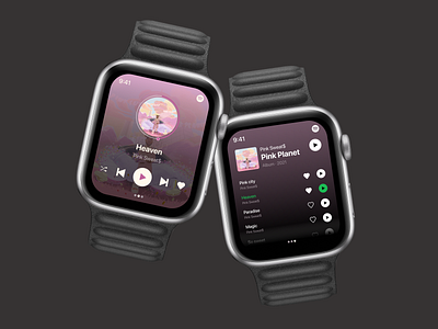 iwatch Music Player 100 days 100 days challenge 44mm apple apple watch black daily challenge dailyui day 009 ios iwatch minimal music music player pink player spotify typography ui ux