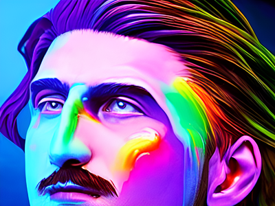Nikola Tesla in a rainbow painting style