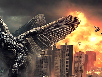 Winged Kaiju destroying a huge city - made with picso app ai ai art aiartgenerator aiartwork aigeneratedart art artwork digital art graphic design illustration