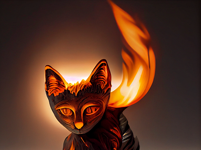 A fire sculpture of a cat - made with picso app