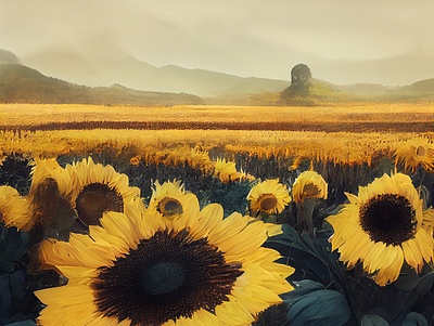 Field of sunflowers 2d design graphic design illustration