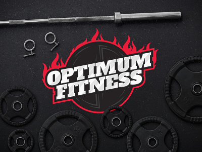 Optimum Fitness Logo V2 barbell bodybuilding dumbell fire fitnes fitness flame gym logo logotype weight weights