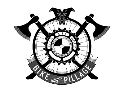 Bike And Pillage Crest axe bicycle crest crow design equal and opposite gear grey jay logo raven runes viking