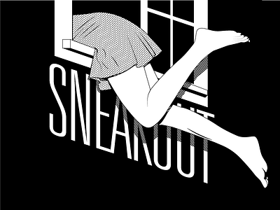 Sneakout the window black and white girl illustration legs single color skirt sneak out sneaking out sneakout window