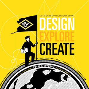 Motto of the Graphic Designer-errant design equal and opposite flag freelance design grey jay illustration isotype motto planet travel