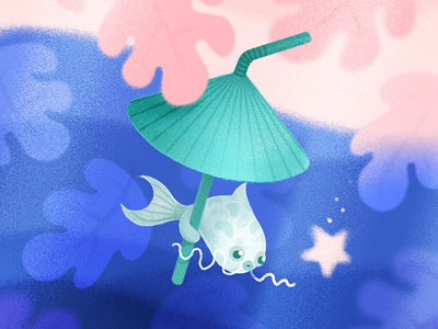 Make A Wish art digital drawing fall fish illustration procreate procreateapp sea star straw summer umbrella