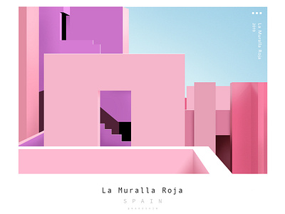 La Muralla Roja building colorful illustration landscape pink spain