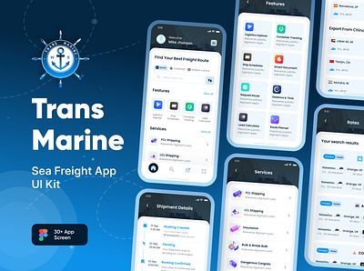 Trans Marine - Sea Freight App UI Design ahsan1ui cargo courier courier app courier service delivery dropshipper freight logistic service logistics mobile mobile application ocean freight shipping shipping container track order transport ui ui kit ux