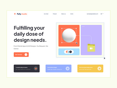Fufy - Design Studio Website app clean design education graphic design home page illustration landing page orange product site studio ui uidesign uiux ux web web design website