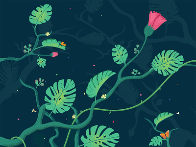 Small portion of a thick jungle background dribbble editorial art forest green illustration jungle vines
