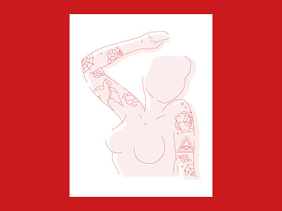 Tattooed Illustration bird body flower illustration line art lines tattoo vector woman