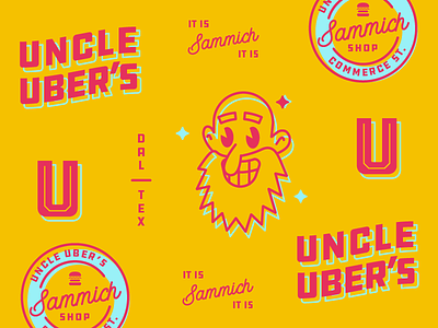 Uncle Uber's badge branding dallas icons lines mascot pattern restaurant typography vector