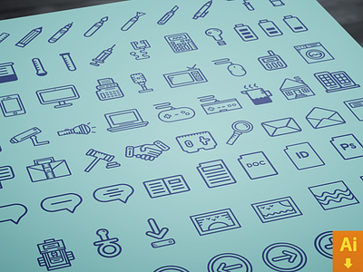 70 Icons Giveaway (FREE Download) blue design digital download free freebie graphic graphics icons pencil simple vector