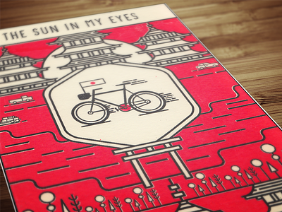 The Sun In my Eyes by Josie Dew - Book Cover Design art bike building city clean cycling graphic design illustration japan print screen print travel