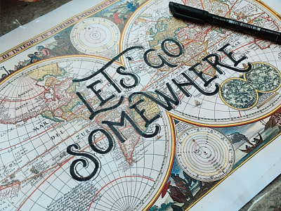 Let's go black brush discover go graphic letter lettering map typography