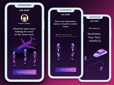 UI & UX work for taxi fare sharing iOS app app design gradient interface ios isometric location mockup search taxi ui ux