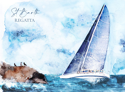 Illustration of Saint-Barth : Regatta // Illustration aquarelle art design drawing eshop illustration painting saint barthelemy st barth watercolor watercolour