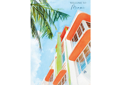 Illustration of City of World : Miami // Illustration aquarelle art drawing illustration