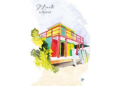 Watercolor of Saint-Barth : Lorient // Illustration