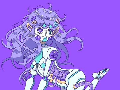 cute cyborg girl 2dgameart albumcover android anime animeart backgrounddesign bookcover cartoon characterdesign commissions conceptart cyborg cyborgirl illustration manga mangaart pixel art pixelart pixelartist robots