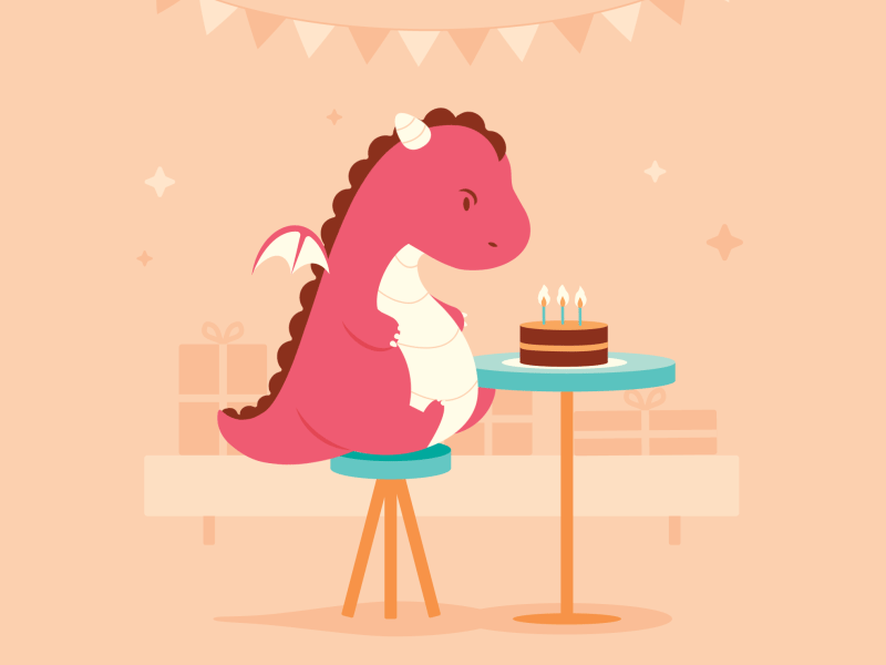A Dragon's Definition of Irony animation birthday birthday party clumsy little monsters dragon gif party