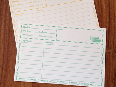 Recipecard card green letterpress recipe yellow