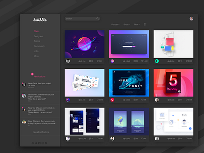 Hello Dribbble - Dark Theme dark theme dark ui hello dribbble notifications ui ux