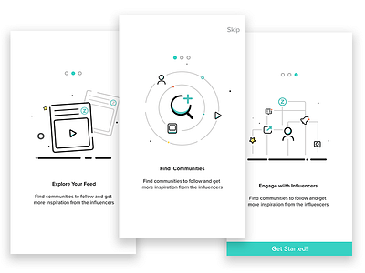 Onboarding screens for a social app feed mobile on boarding search social app ui ui design ux visual design
