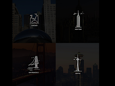 Landmark line icons chicago city icon design iconography landmark line icon new york nyc san francsico seattle visual design