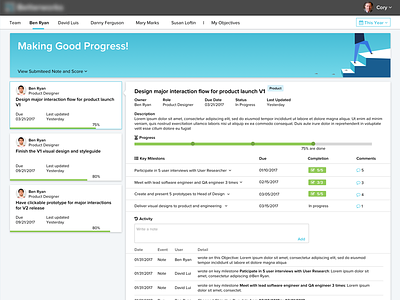 Goal Summary Dashboard dashboard employee engagement feedback goal setting goals interface okrs product design progressbar reviews ui ux