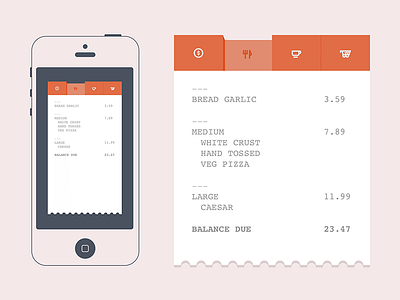 Restaurant Receipt app clean food mobile orange price receipt restaurant ui