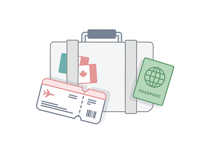 We're going places! airport flag flying icon illustration passport perks retreat suitcase travel