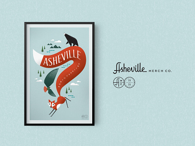 Asheville Critters Poster asheville asheville merch bear fox hawk illustration poster wall art