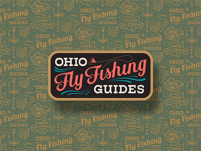 Ohio Fly Fishing Guides branding design fly fishing flyfishing logo outdoor logo outdoors patch patch design repeat pattern typography vector