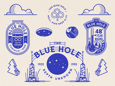 The Blue Hole badge design badges branding design illustration infinity logo retro roadside signage tourist trap typography vector