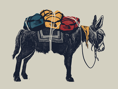 The North Face - pack donkey illustration apparel graphics design donkey drawing illustration outdoors photoshop texture the north face woodcut