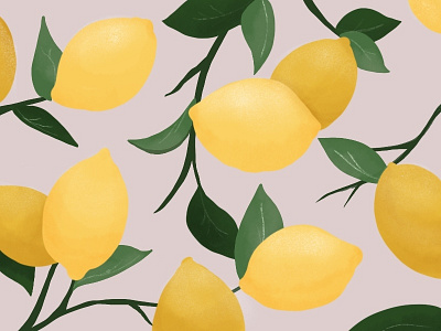 Lemons color foliage handdrawn illustration leaves lemons pattern procreate texture