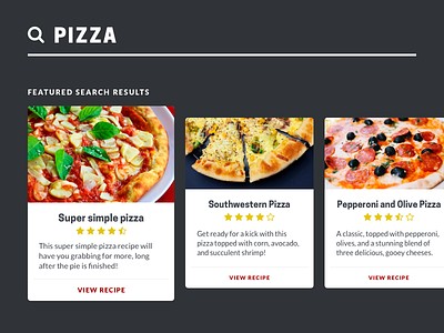 Daily UI #022 cards daily ui pizza search