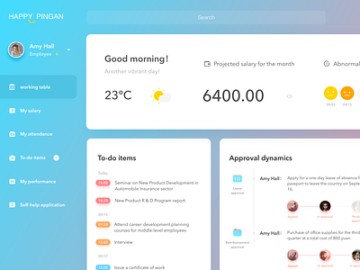 HR management system blue card clean dasboard design ux ui