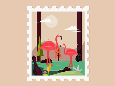 Flamingo Stamp adobe illustrator animals design flamingo flamingo stamp florest flowers illustration trees vector