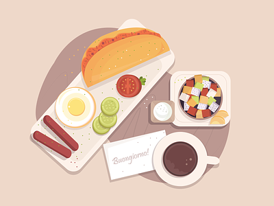 Breakfast adobe illustrator breakfast cucumber design egg food fruit illustration illustrator restaraunt tea tomato vector