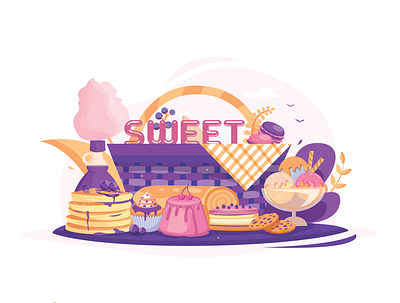 Sweet adobe illustrator art cake cookies design ice cream illustration illustrator pancake pudding sweet vector