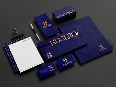 HUGERO brand stationery design logo
