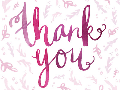 Thank You girly lettering pink watercolor