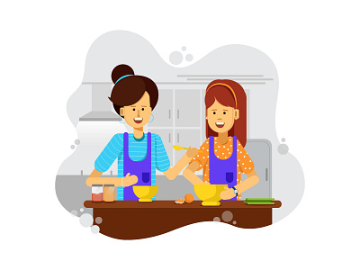 Mom And Daughter: Cooking cooking daughter illustration landscape mom shapes vector