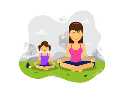 Mom And Daughter: Yoga daughter illustration landscape mom shapes vector yoga