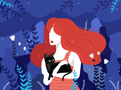 THE WILD 2019 art blue and white cat kitten cat lady design illustration landscape leaves popular shapes trending women